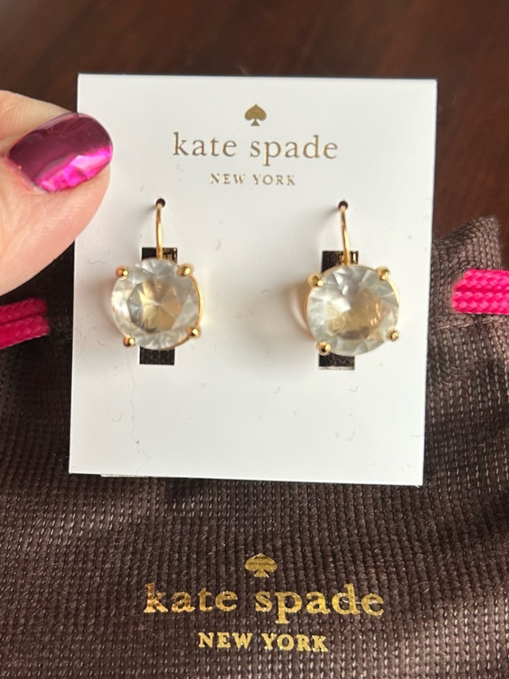 kate spade white crystal and gold hook earrings - Picture 3 of 6